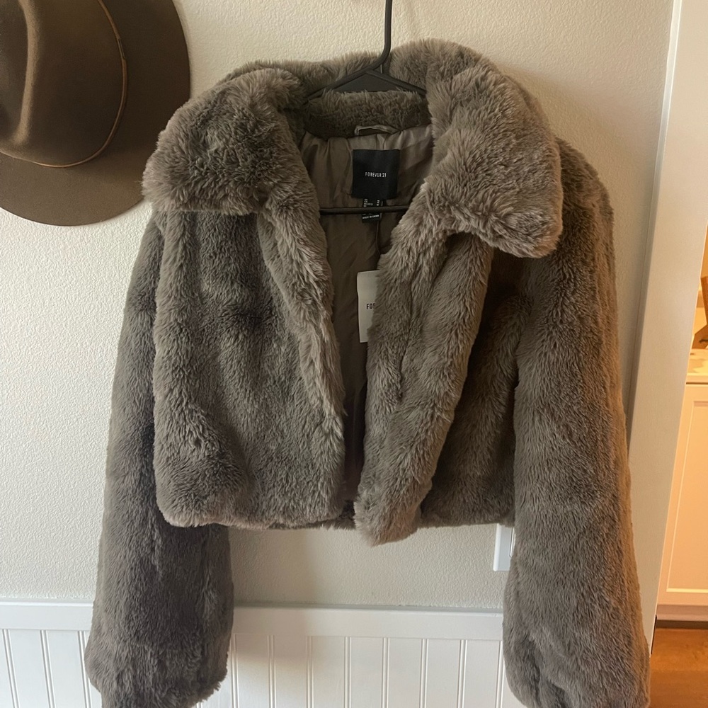 Faux Fur Cropped Brown Jacket